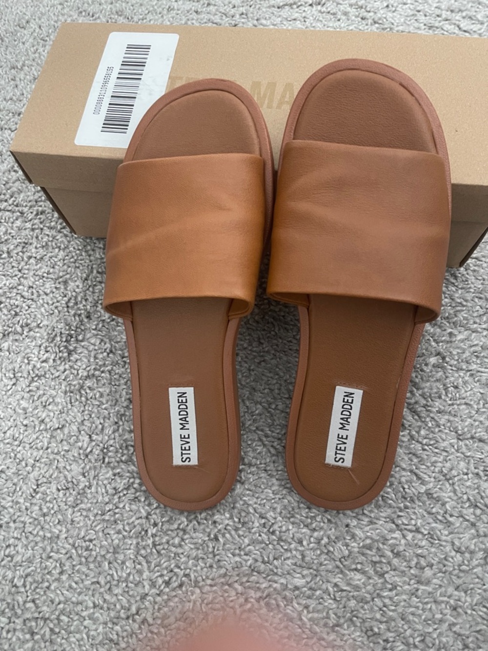 Steve Madden Tan Leather Slide Sandals